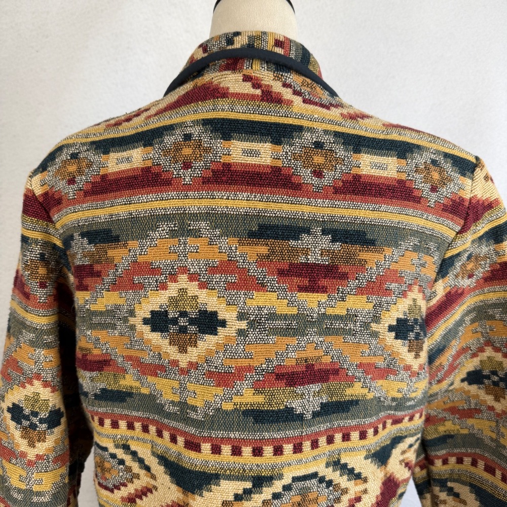 Southwestern Geometric Tapestry Blazer Jacket Womens Small Button Front Retro - Picture 6 of 12